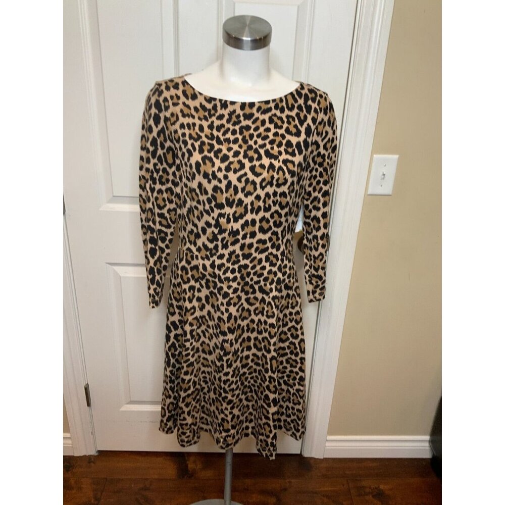 Kate Spade New York Tan & Black Leopard Print Fit & Flare Dress Size 8